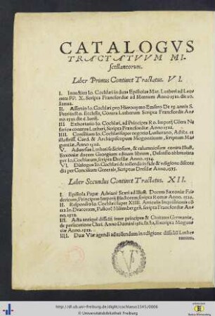 Catalogus tractatuum miscellaneorum.
