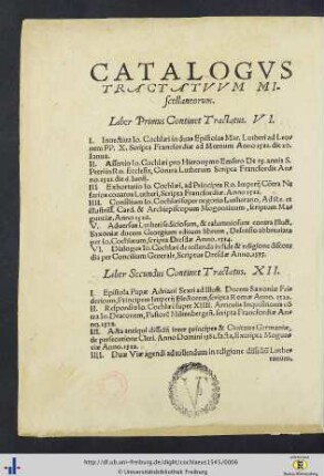 Catalogus tractatuum miscellaneorum.