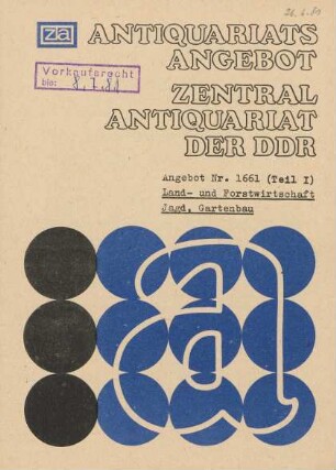 Nr. 1661: Teil 1 - Land- und Forstwirtschaft, Jagd, Gartenbau