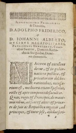 Illustrissimis ... Dominis, D. Adolpho Friderico & D. Iohanni Alberto, Ducibus Megapolitanis ...