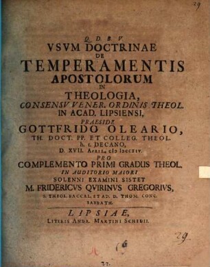 Usum doctrinae de temperamentis Apostolorum in theologia
