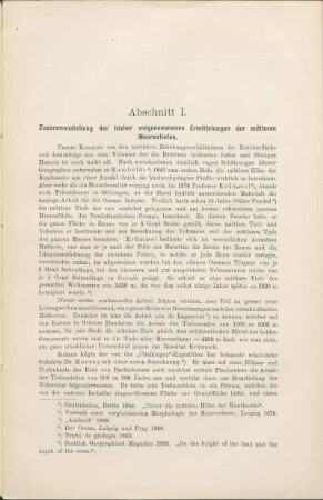 Abschnitt I. Zusammenstellung der bisher vorgenommenen Ermittelungen der mittleren Meerestiefen.