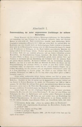 Abschnitt I. Zusammenstellung der bisher vorgenommenen Ermittelungen der mittleren Meerestiefen.