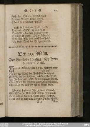 Der 49. Psalm. Der Gottlosen Unglück, bey ihrem scheinbaren Glück.