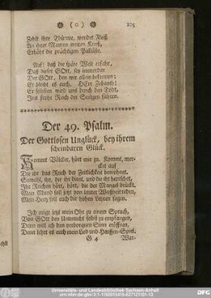 Der 49. Psalm. Der Gottlosen Unglück, bey ihrem scheinbaren Glück.