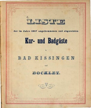 Kurliste von Bad Kissingen und Kissinger Bad-Anzeiger. 1857