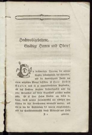 Hochwohlgebohrne, Gnädige Herren und Obere!