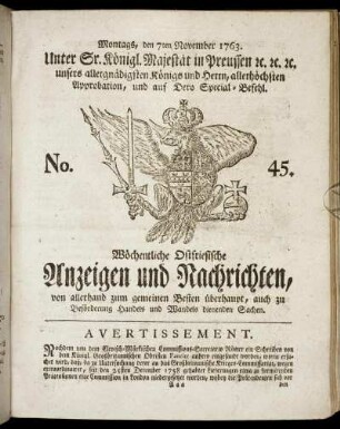 No. 45. Montags, den 7ten November 1763.