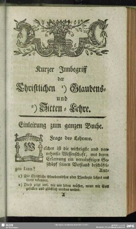 Kurzer Innbegriff der Christlichen Glaubens- und Sitten-Lehre, Einleitung zum ganzen Buche