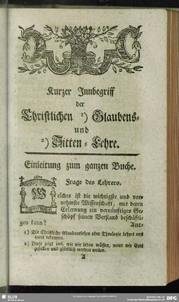 Kurzer Innbegriff der Christlichen Glaubens- und Sitten-Lehre, Einleitung zum ganzen Buche