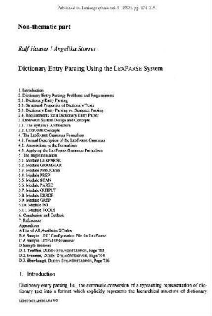 Dictionary Entry Parsing Using the LEXPARSE System