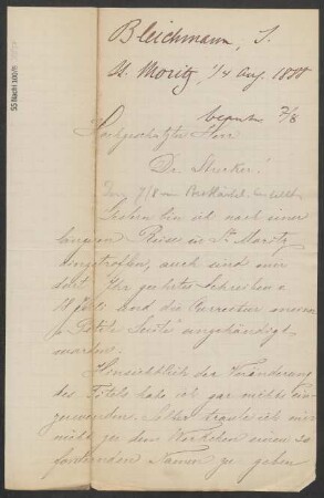 Brief an Ludwig Strecker  an B. Schott's Söhne : 01.04.1888