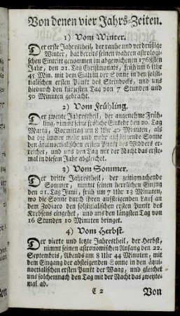Von denen vier Jahrs-Zeiten. - Von den Sonn- und Monds-Finsternissen.