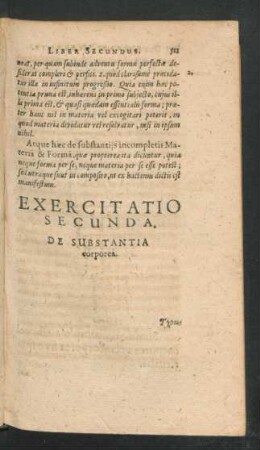 Exercitatio Secunda. De Substantia corporea.