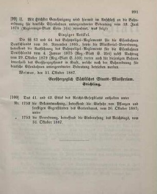 100. Das 41. und 42. Stück des Reichs-Gesetzblatts enthalten unter ...
