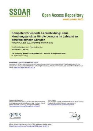 Kompetenzorientierte Lehrerbildung: neue Handlungsansätze für die Lernorte im Lehramt an berufsbildenden Schulen