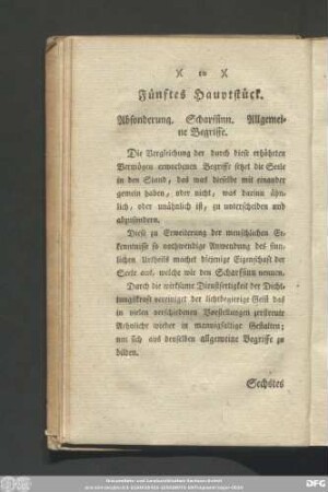 Fünftes Hauptstück. Absonderung. Scharfsinn. Allgemeine Begriffe.