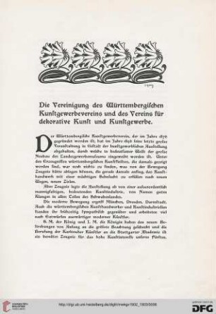 Die Vereinigung des Württembergischen Kunstgewerbevereins und des Vereins für dekorative Kunst und Kunstgewerbe
