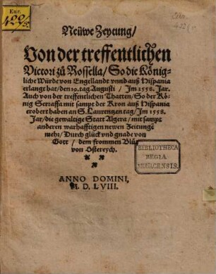 Neuwe Zeitung von der treffentlichen Victori zu Roßela