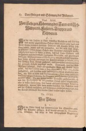 Tit. XXXI. Von Bibern.