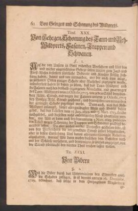 Tit. XXXI. Von Bibern.