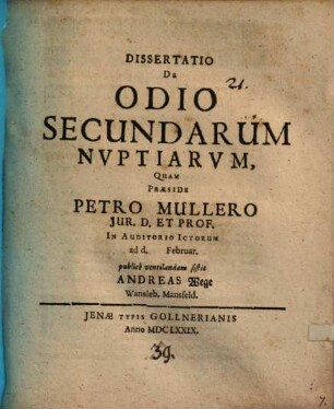 Dissertatio de odio secundarum nvptiarvm