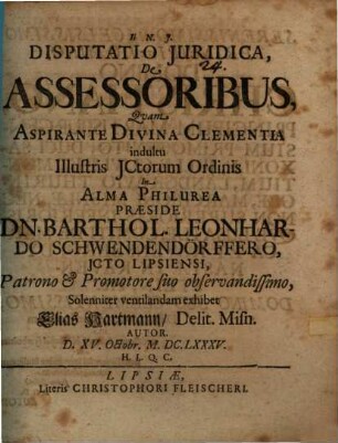 Disputatio Iuridica, De Assessoribus