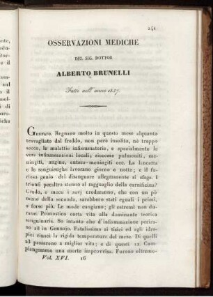 Osservazioni Mediche Fatte nell' anno 1837.