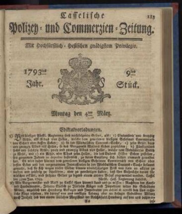 9tes Stueck, Montag den 4ten Maerz. 1793