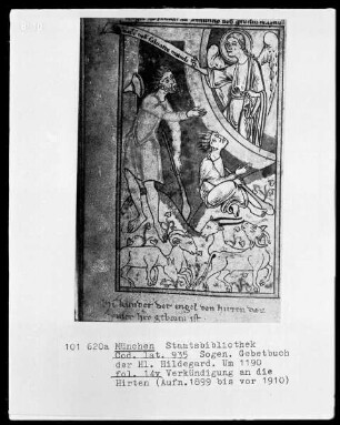 Sogenanntes Gebetbuch der heiligen Hildegard — Verkündigung an die Hirten, Folio 14verso