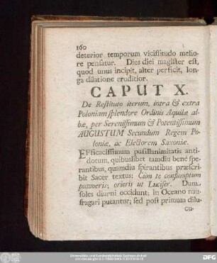 Caput X. De Restituto iterum, intra & extra Poloniam splendore Ordinis Aquilae albae, per Serenissimum & Potentissimum Augustum Secundum Regem Poloniae, ac Electorem Saxoniae.