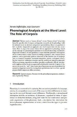 Phonological analysis at the word level: the role of corpora