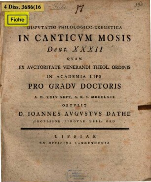 Disp. philol. exeg. in canticum Mosis, Deut. XXXII