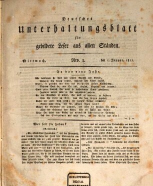Deutsches Unterhaltungsblatt für gebildete Leser aus allen Ständen. 1817