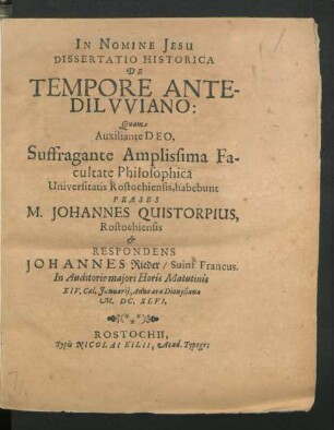 Dissertatio Historica De Tempore Antediluviano