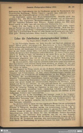 Ueber die Fabrikation photographischer Artikel