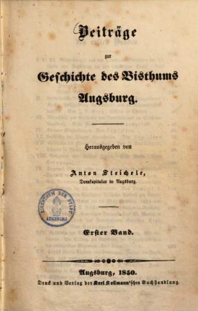 Beiträge zur Geschichte des Bisthums Augsburg. 1