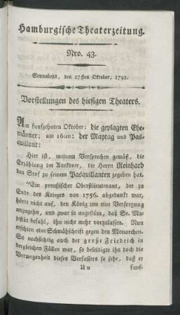 Nro. 43. Sonnabend, den 27sten Oktober, 1792