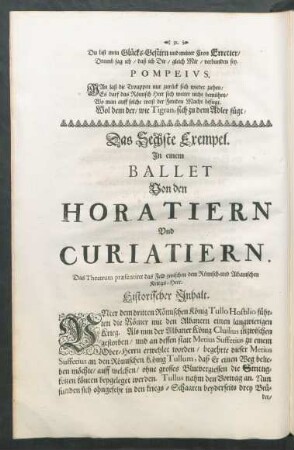 Das Sechste Exempel. In einem Ballet Von den Horatiern Und Curiatiern.