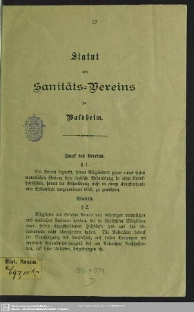 Statut der Sanitäts-Vereins zu Waldheim