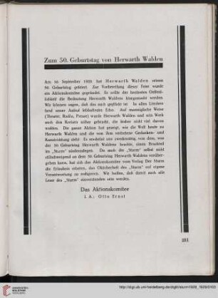 Zum 50. Geburtstag von Herwarth Walden