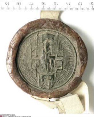 Johann [I. von Henneberg], Abt von Fulda, bekundet, dass er von Georg (Jorge) von Haun (Huene) und Philipp von Haun deren Anteil am Burg, Stadt un...
