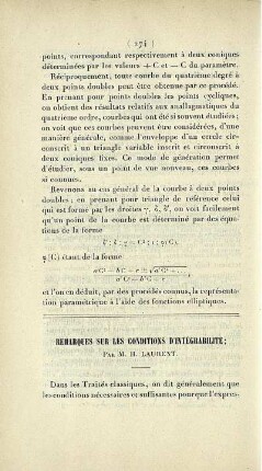 Remarques sur les conditions d'intégrabilité.