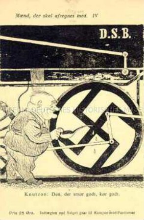 Postkarte der dänischen Widerstandsbewegung aus dem 2. Weltkrieg mit Karikatur