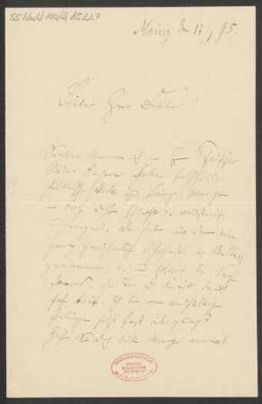 Brief an Ludwig Oppenheim und Mainzer Liedertafel und Damengesangverein : 17.01.1895