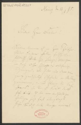 Brief an Ludwig Oppenheim und Mainzer Liedertafel und Damengesangverein : 17.01.1895