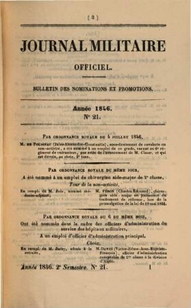 Journal militaire officiel. Bulletin des nominations et promotions, 1846,[3], Sem. 2