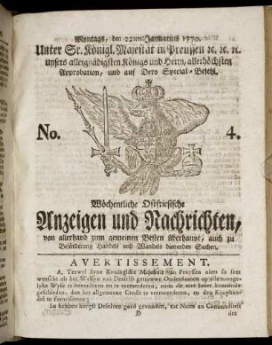 No. 4. Montags, den 22ten Januarius 1770.