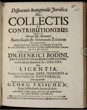 Disputatio Inauguralis Iuridica De Collectis Et Contributionibus