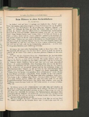 Beim Blättern in alten Rechenbüchern